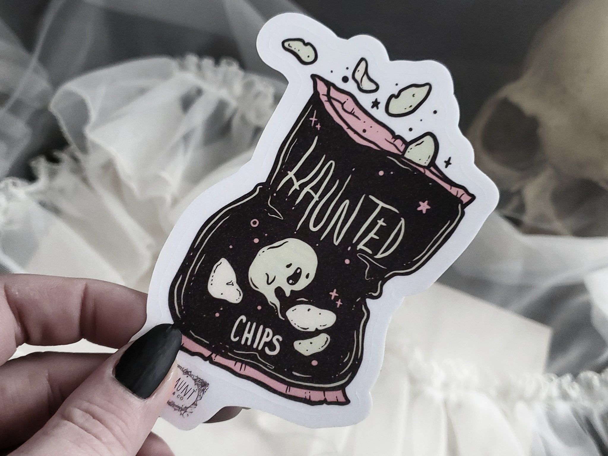 Haunted Chips Ghost Sticker - Lowbrow Misfits / White Stag Art