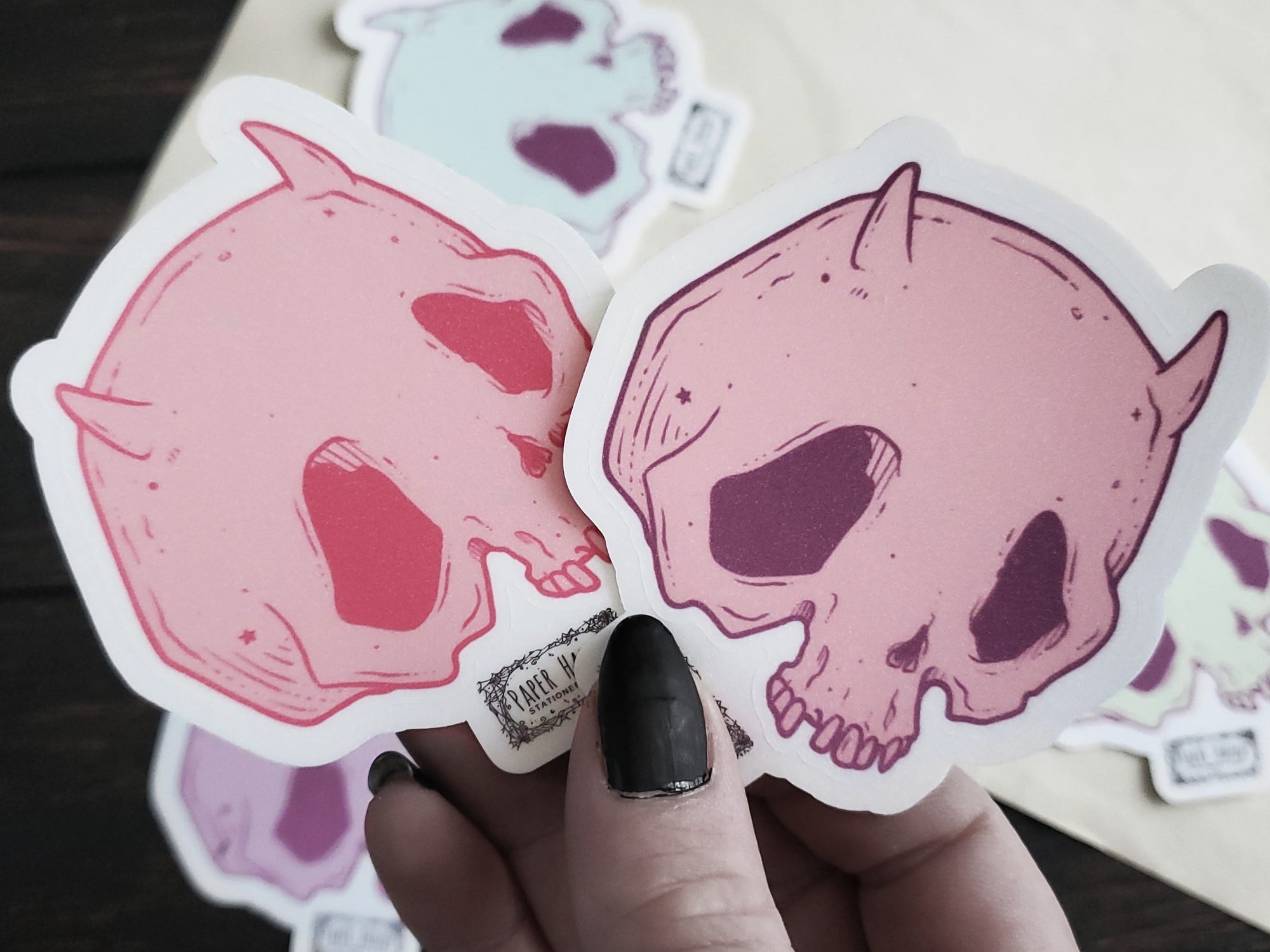Pastel Devil Skull Sticker – Paper Haunt / White Stag Art