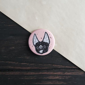 Pink Vampire bat pin button badge - Happy Bat