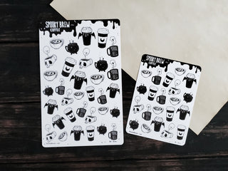 Spooky Brew Coffee STICKER sheet set - Lowbrow Misfits / White Stag Art