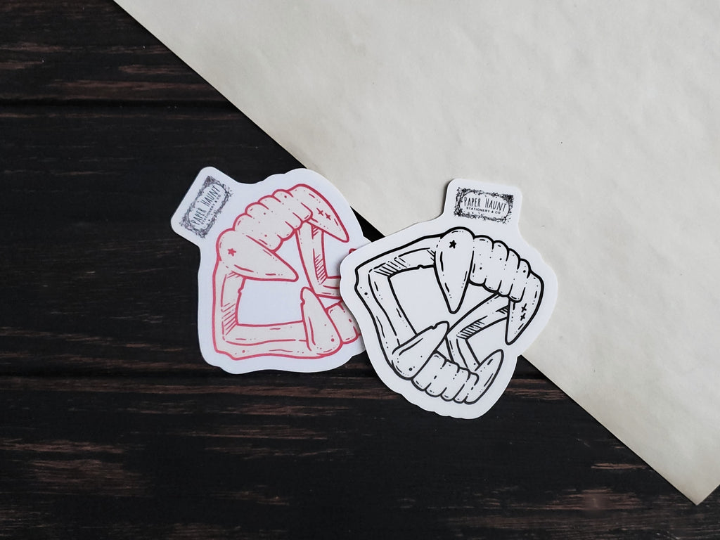 Vampire Fangs Sticker – Paper Haunt / White Stag Art