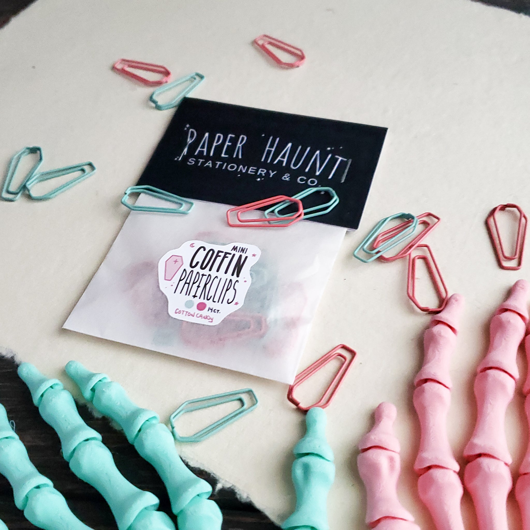 Mini Pink & Blue Coffin paperclips