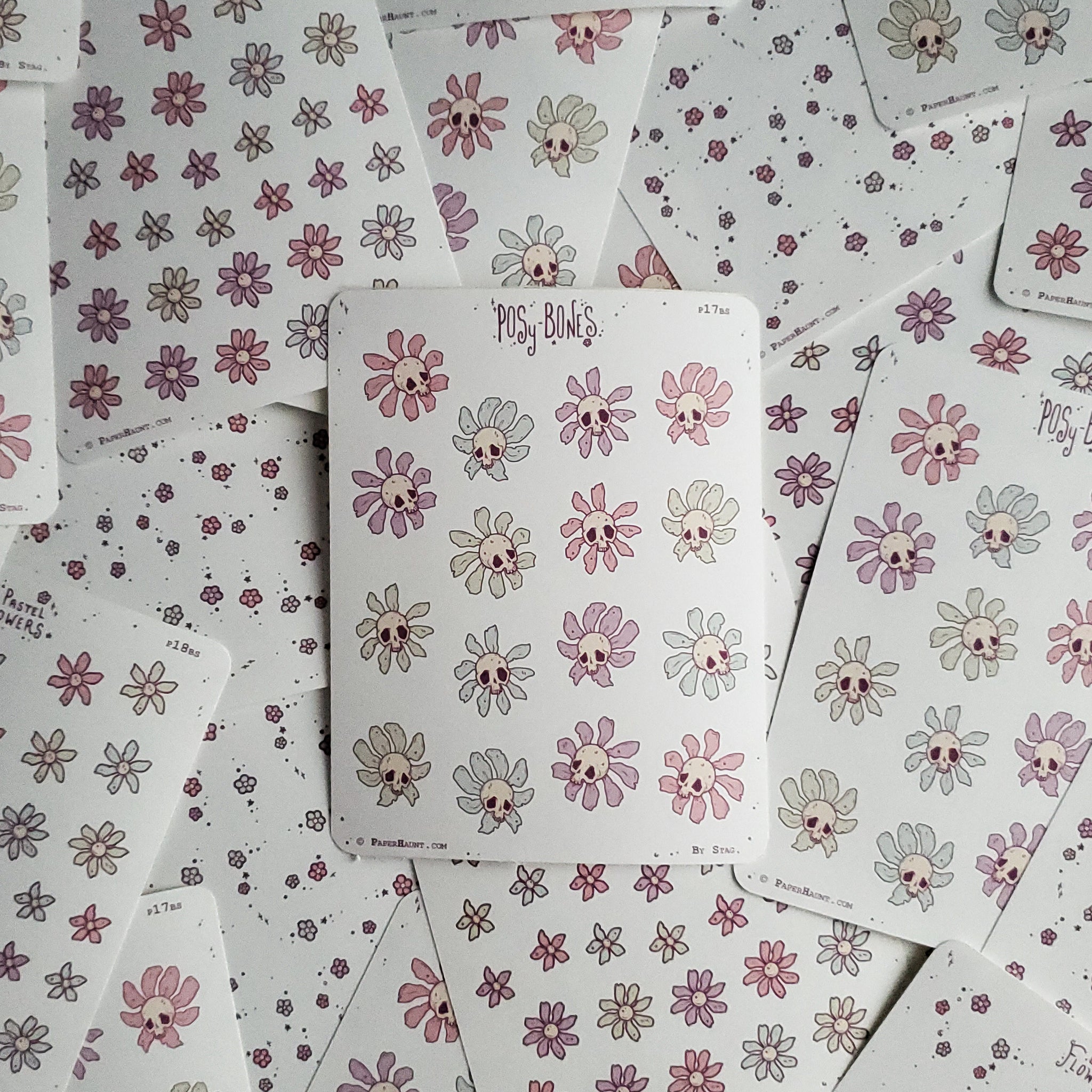 Pastel Skull Flower sticker sheets