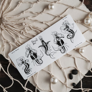 Creepy cute jelly mermaid skeleton planner sticker sheet- Mermaid's Lair - Paper Haunt Stationery & Co- Art by White stag