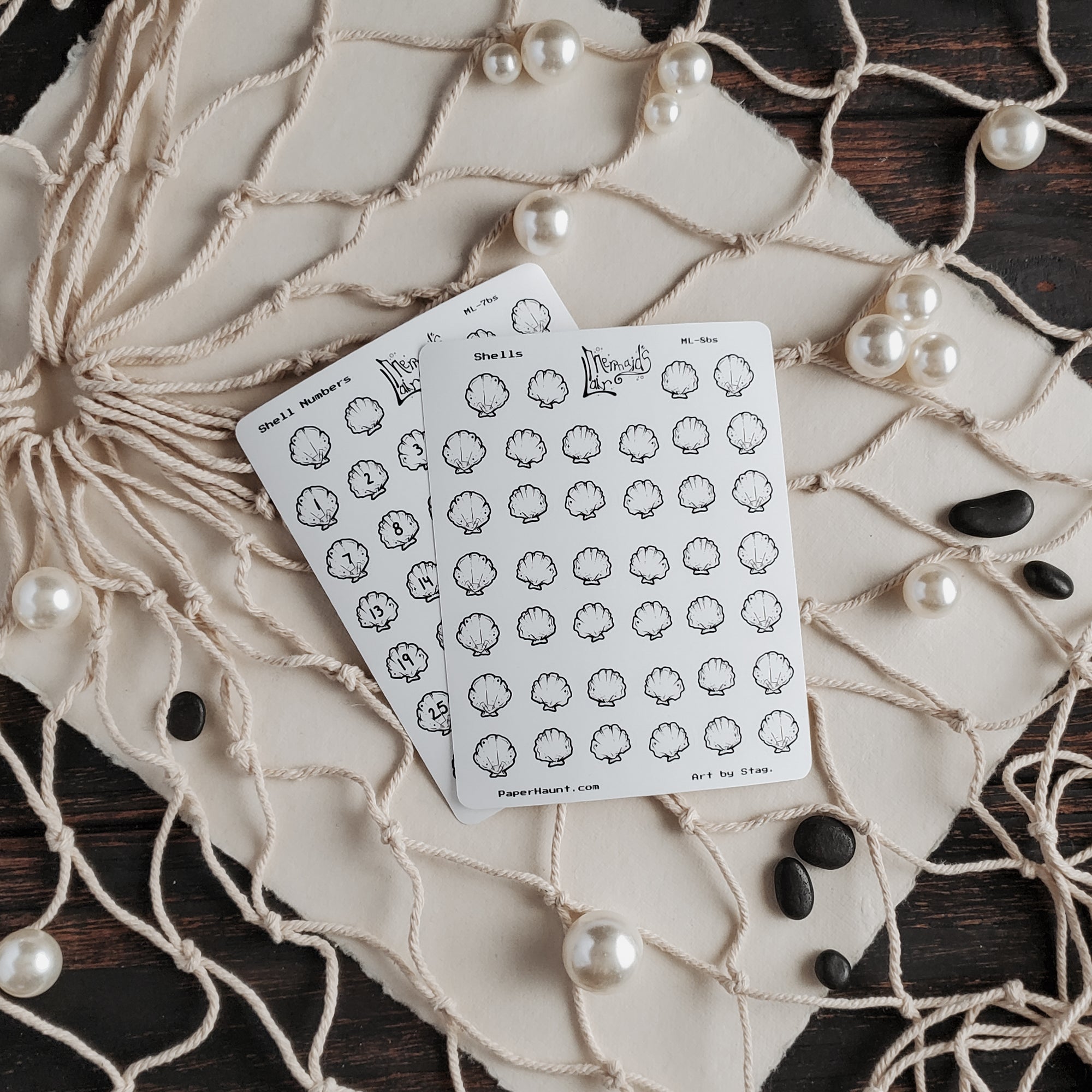 Sea Shell number Sticker sheets – Paper Haunt / White Stag Art