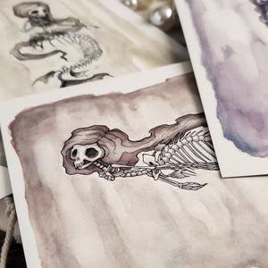Creepy mermaid art print set- Mermaid's Lair - Paper Haunt Stationery & Co- Art by White stag