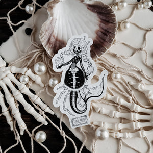 Creepy Cute goth Jelly Bones skeleton mermaid sticker- Mermaid's Lair - Paper Haunt Stationery & Co- Art by White stag