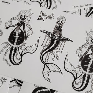 spooky cute jelly mermaid skeleton planner sticker sheet- Mermaid's Lair - Paper Haunt Stationery & Co- Art by White stag