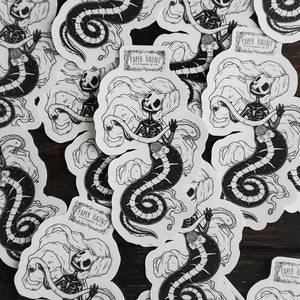 Creepy Cute Jelly Bones skeleton mermaid with lamprey sticker- Mermaid's Lair - Paper Haunt Stationery & Co- Art by White stag