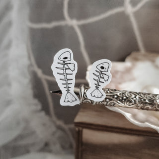 details of Fishbones fish skeleton planner sticker- Mermaid's Lair - Paper Haunt Stationery & Co- Art by White stag