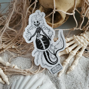 Creepy Cute gothic Jelly Bones skeleton mermaid sticker- Mermaid's Lair - Paper Haunt Stationery & Co- Art by White stag