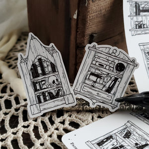 Book Cabinet STICKER sheet - Paper Haunt / White Stag Art