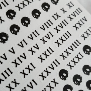 Roman numerals and skull STICKER sheet