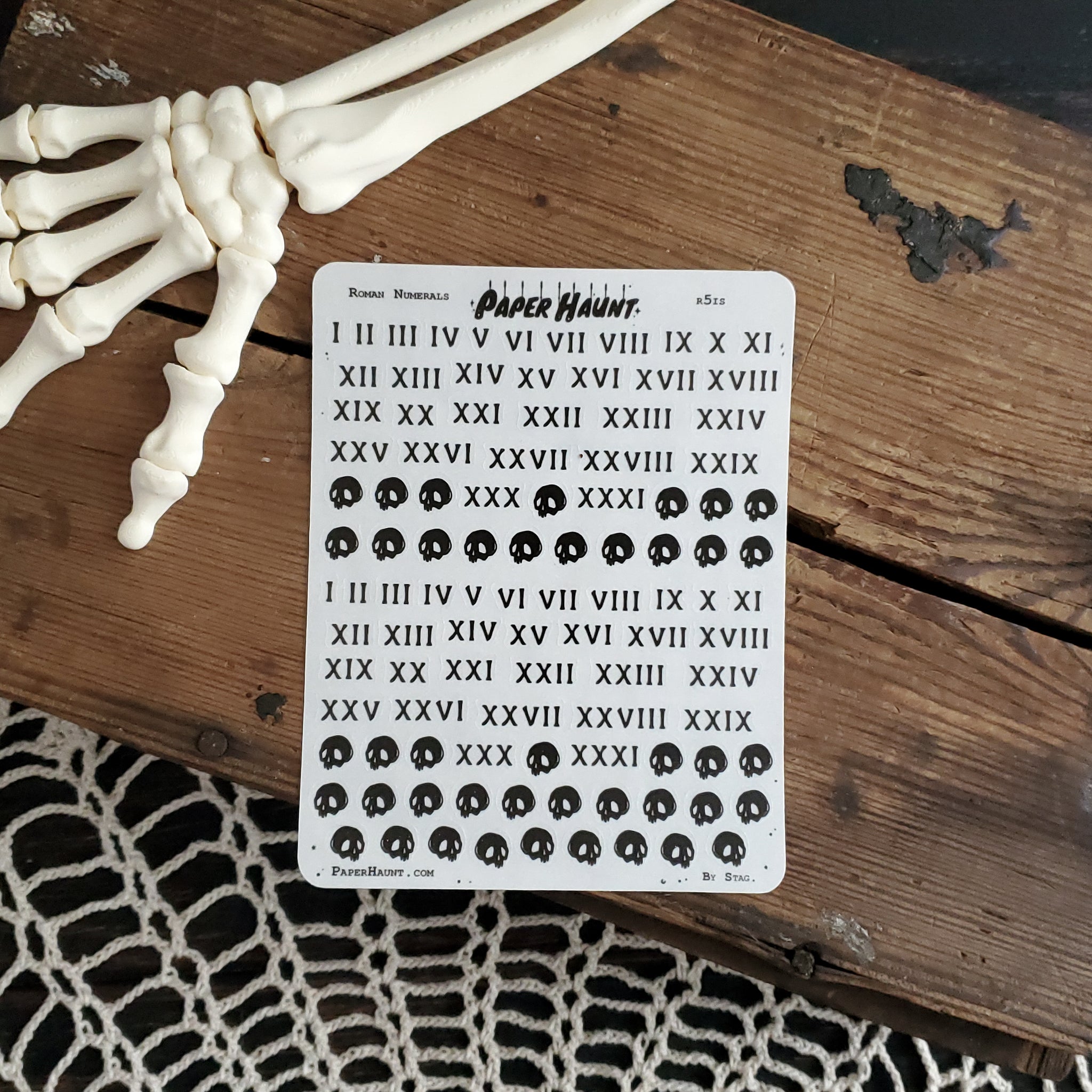 Roman numerals and skull STICKER sheet