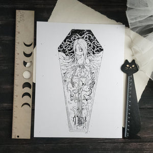 Skeleton Thorn Coffin Girl- Art Print