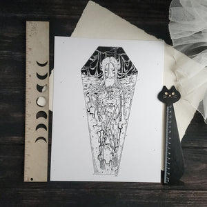 Skeleton Coffin Girl- Art Print