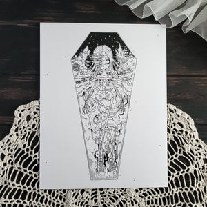 Skeleton Mushroom Coffin Girl- Art Print