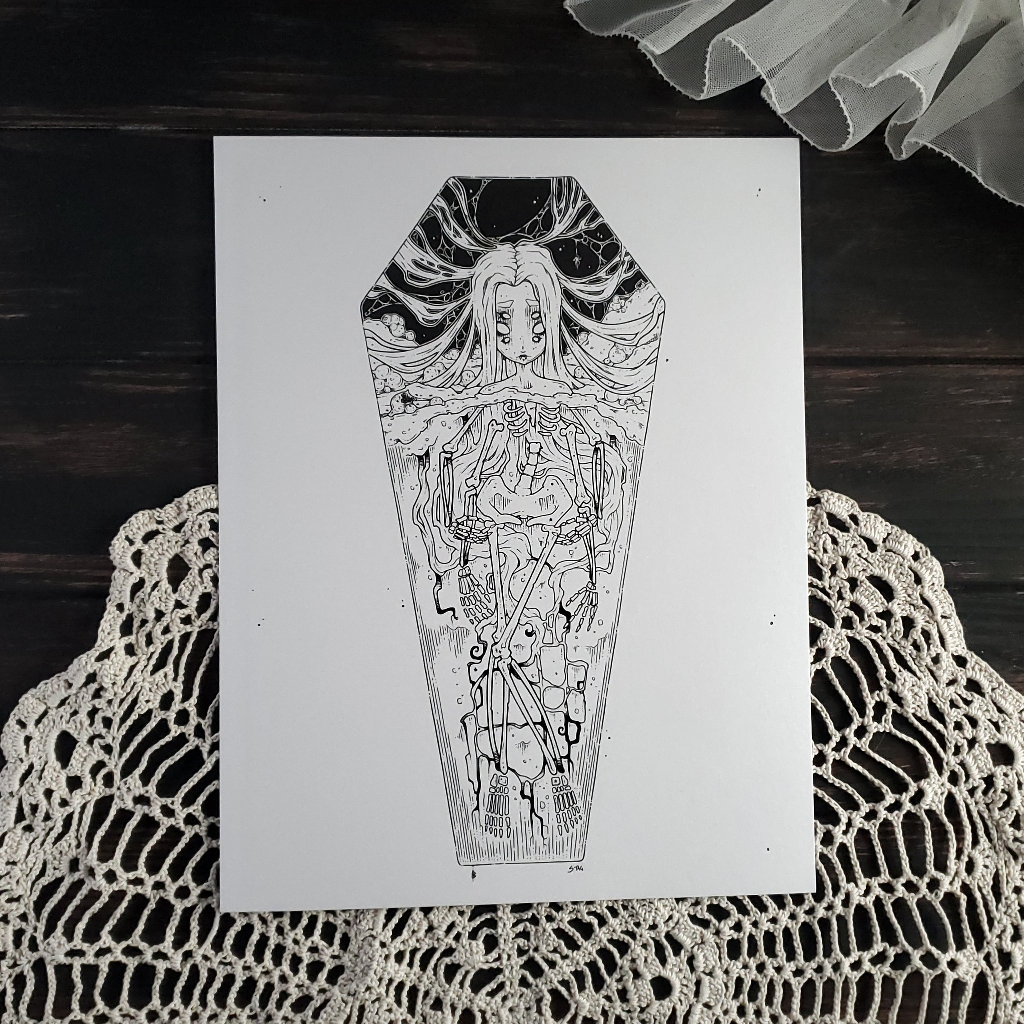 Skeleton Spider Coffin Girl- Art Print