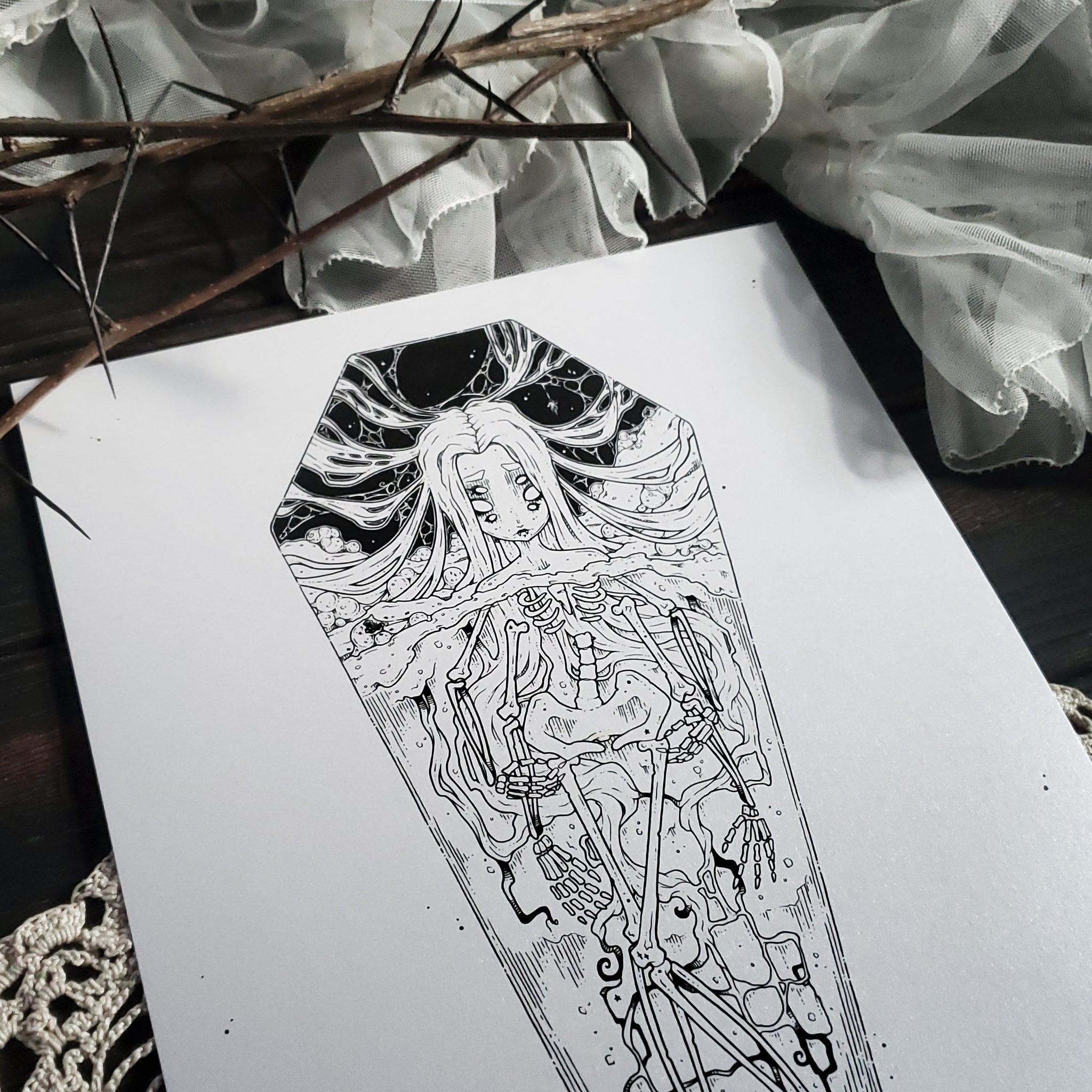 Skeleton Spider Coffin Girl- Art Print