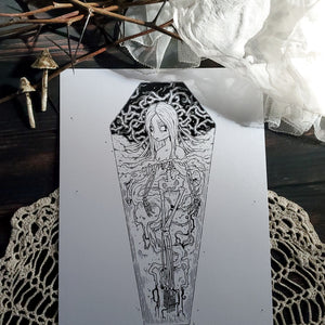 Skeleton Thorn Coffin Girl- Art Print