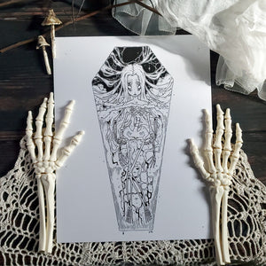 Skeleton Spider Coffin Girl- Art Print