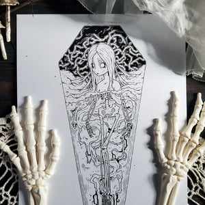 Skeleton Thorn Coffin Girl- Art Print