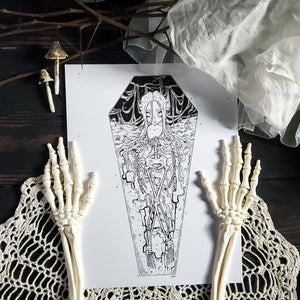 Skeleton Coffin Girl- Art Print