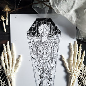 Skeleton Coffin Girl- Art Print