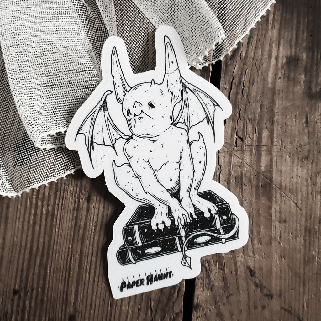 Gargoyle Books Vinyl Sticker – Paper Haunt / White Stag Art