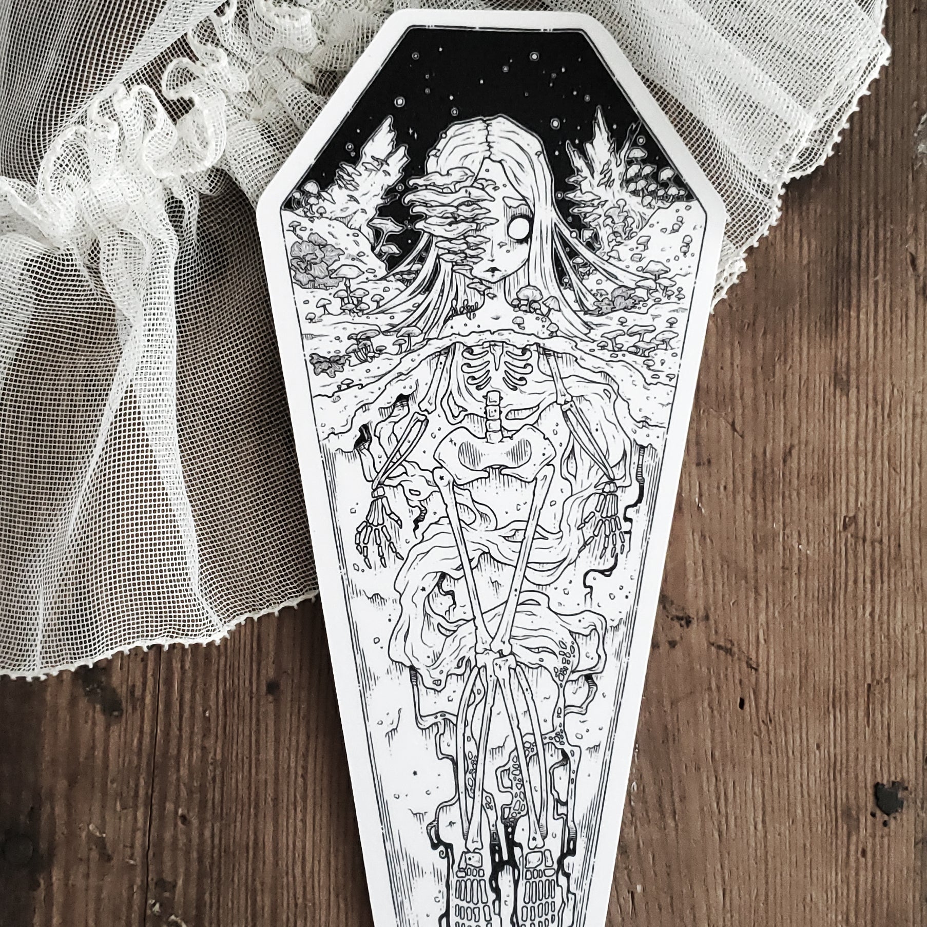 Skeleton Coffin Mushroom Bookmark