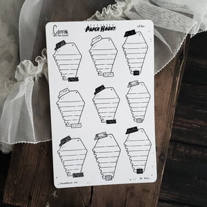 Coffin Note Page Planner Boxes Sticker Sheet