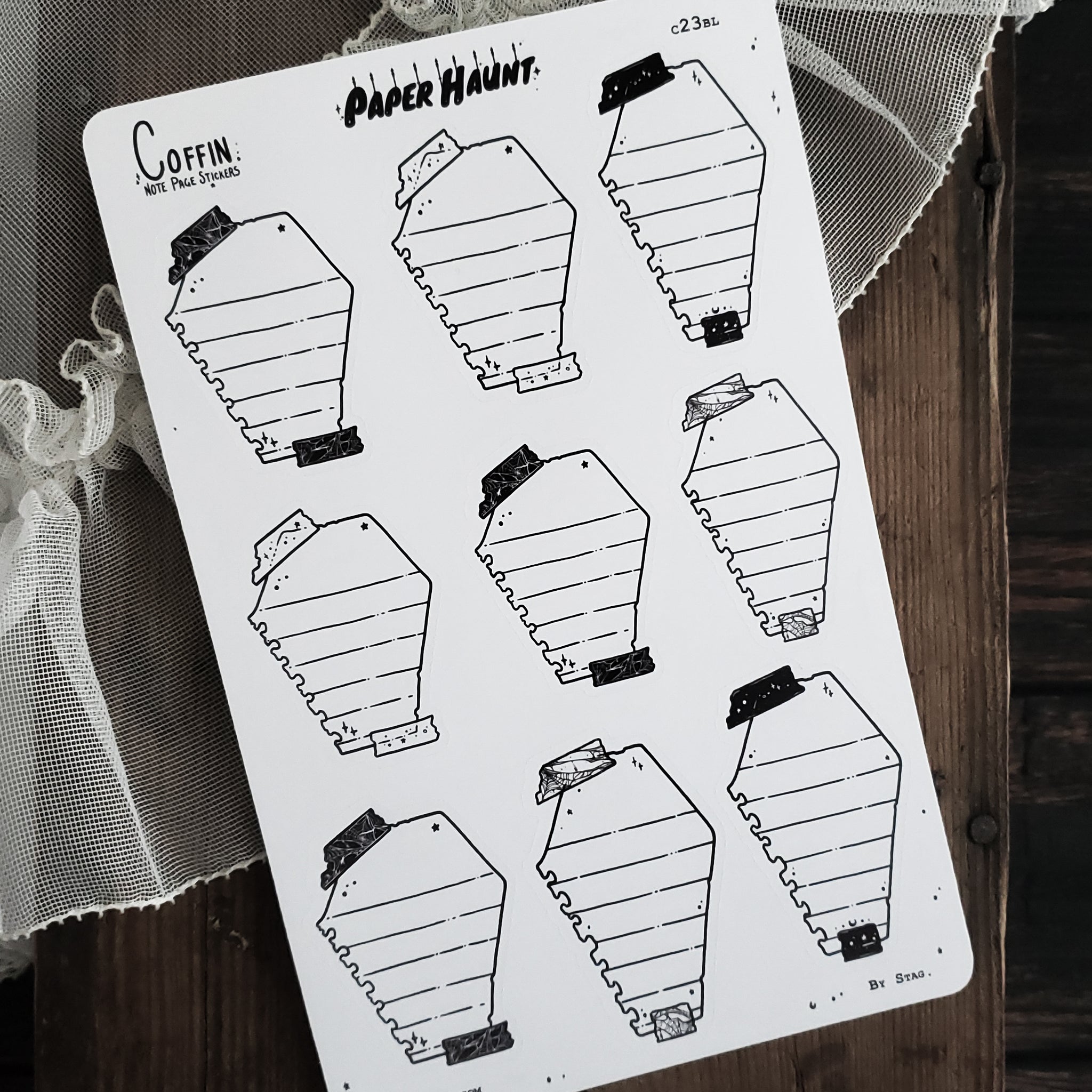 Coffin Note Page Planner Boxes Sticker Sheet