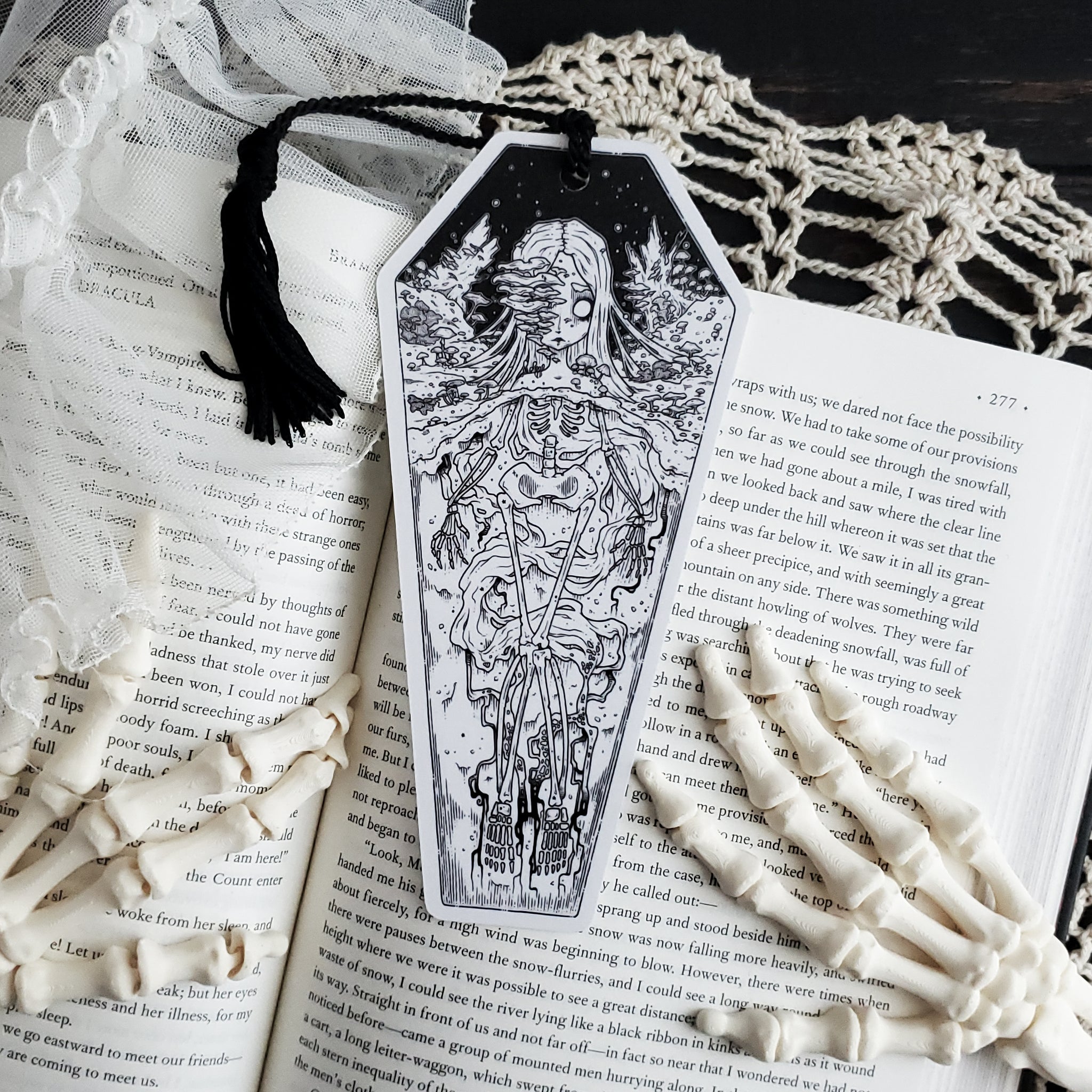 Skeleton Coffin Mushroom Bookmark