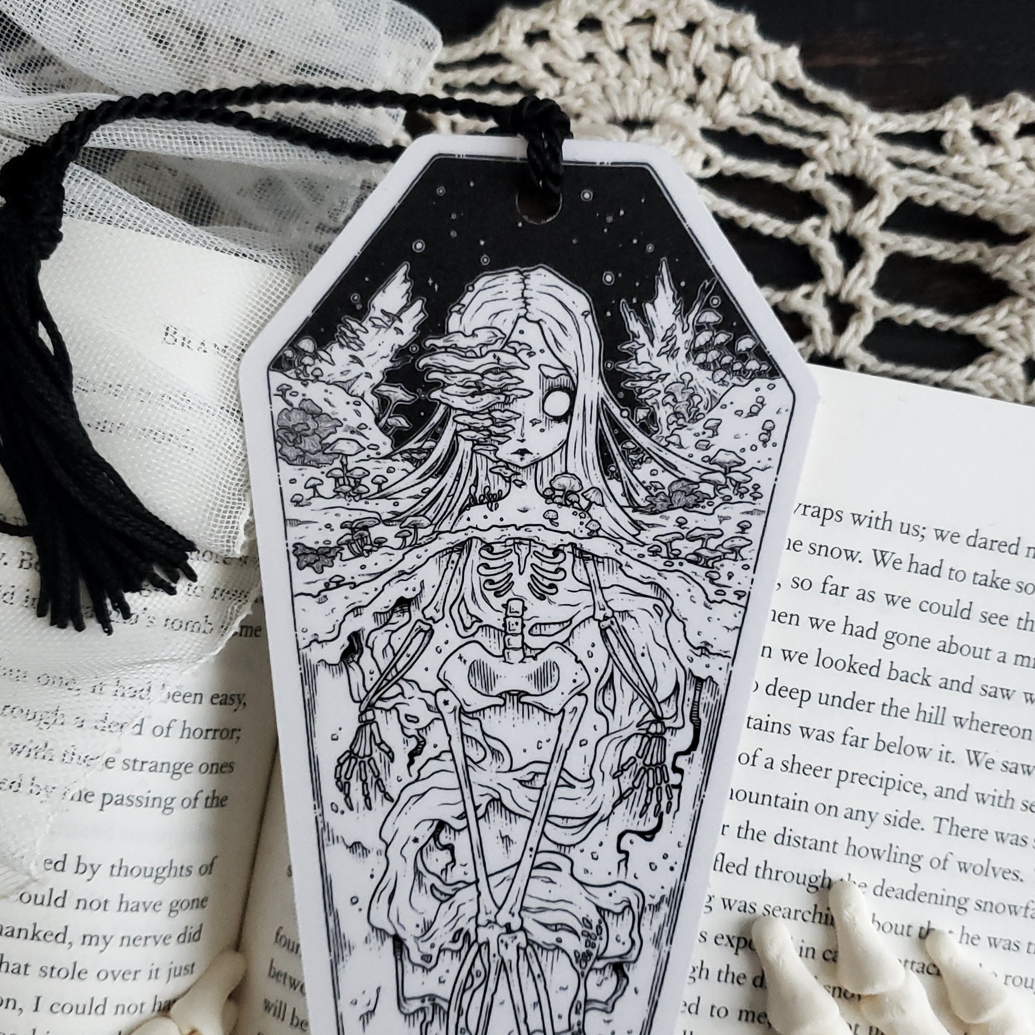 Skeleton Coffin Mushroom Bookmark