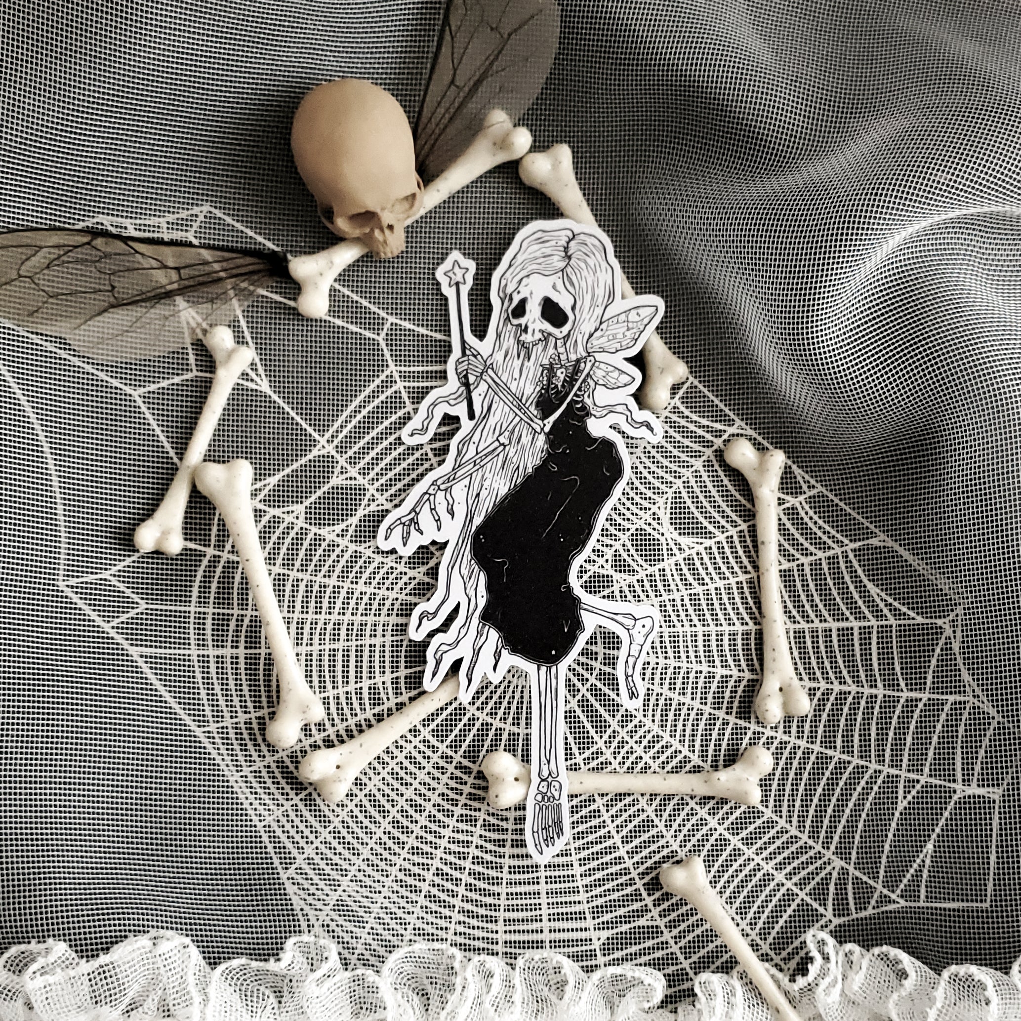Sparkle Bones Fairy Skeleton Magnet – Paper Haunt / White Stag Art