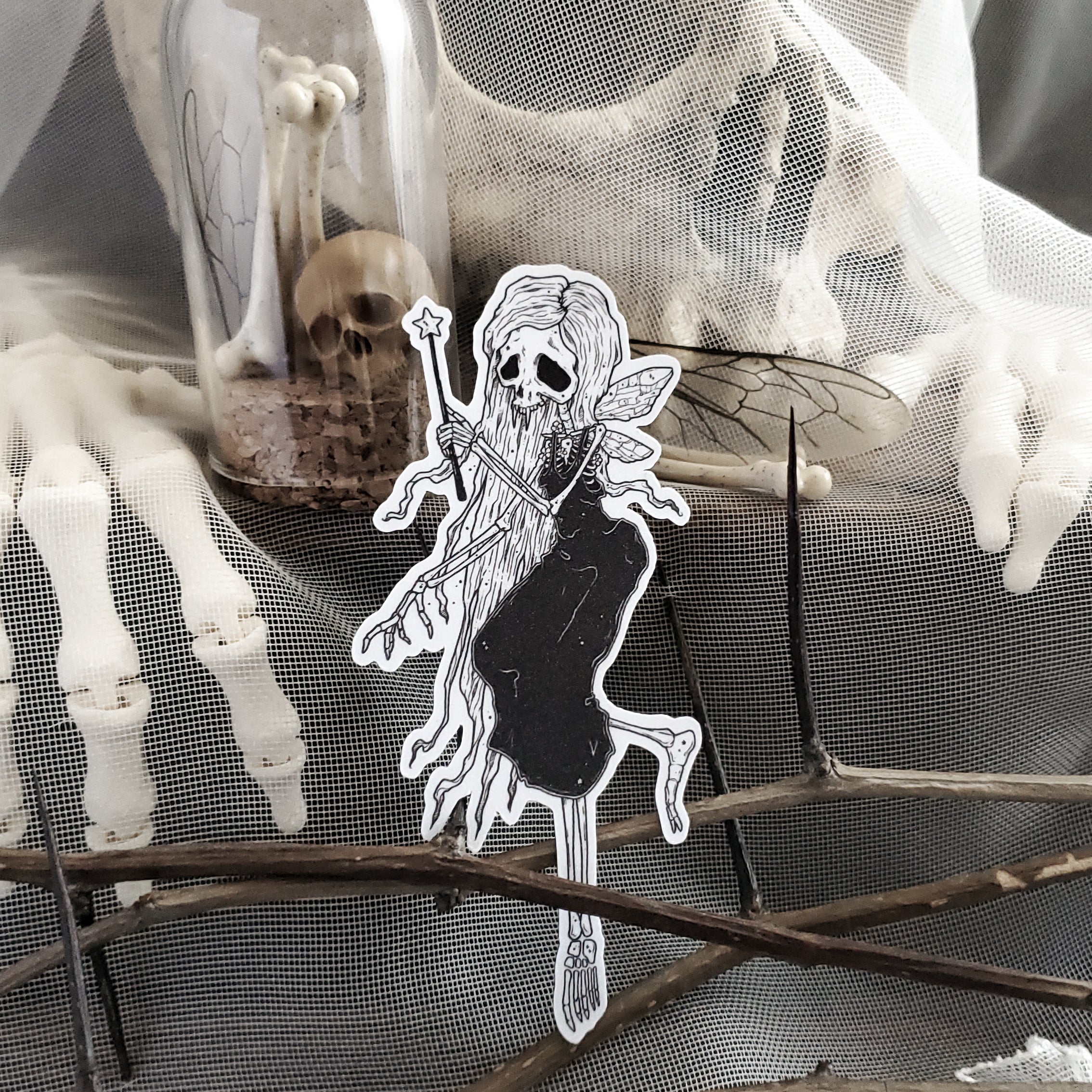Sparkle Bones Fairy Skeleton Magnet – Paper Haunt / White Stag Art