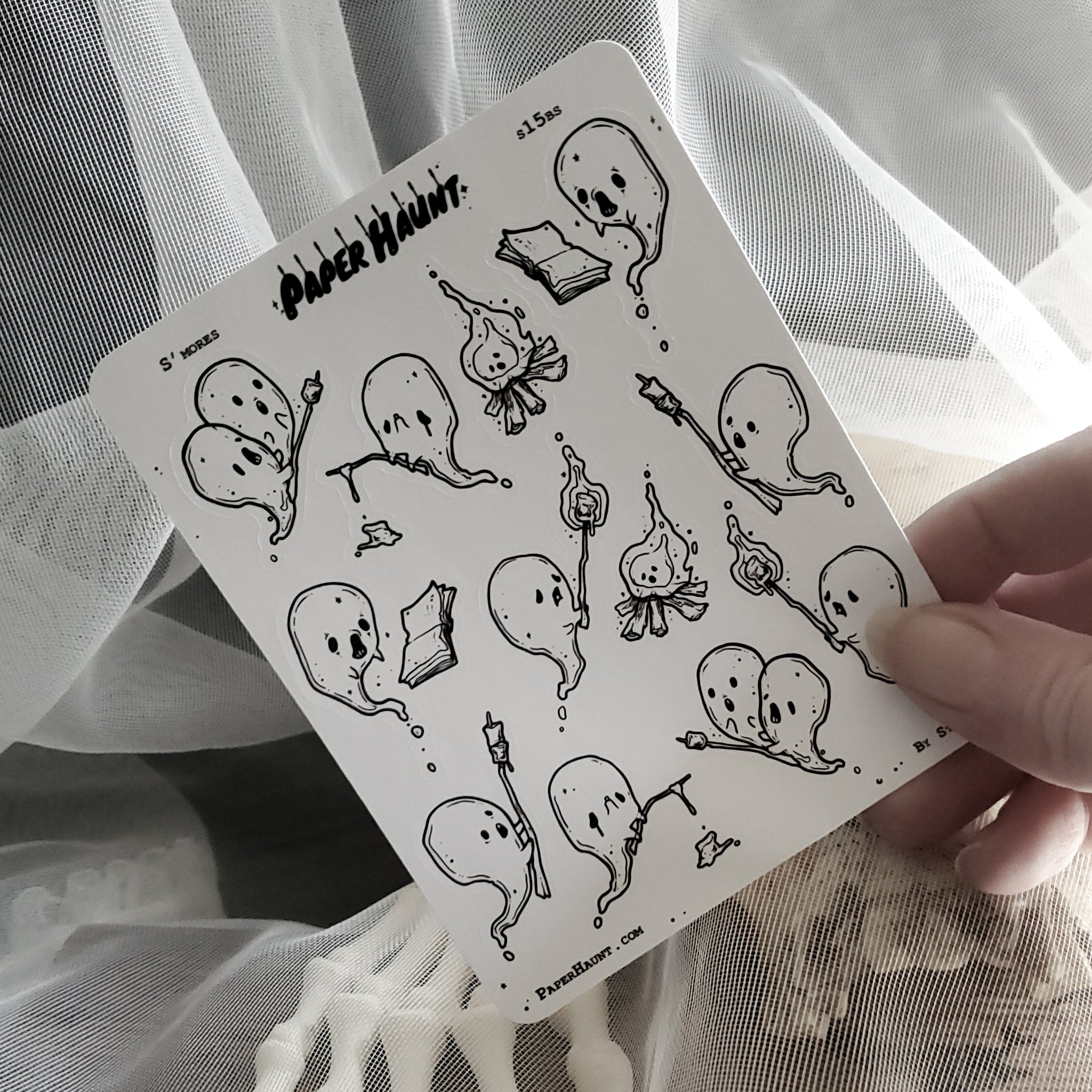 Campfire Tales Ghost sticker sheet, spooky cute - Paper Haunt / White Stag Art
