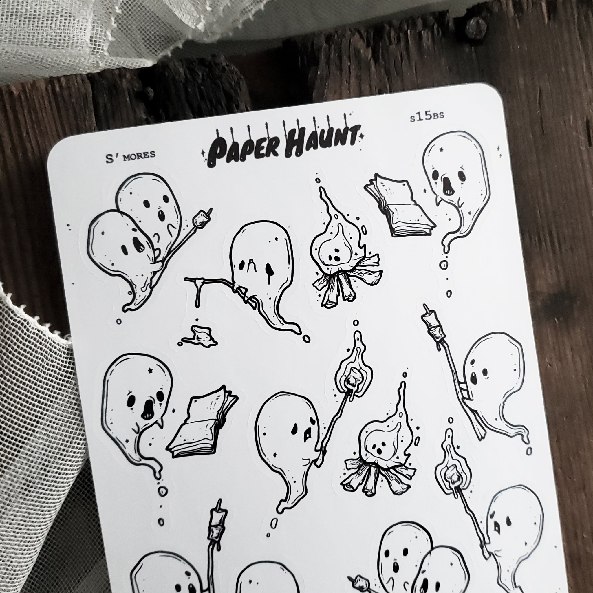 Campfire Tales Ghost sticker sheet, spooky cute - Paper Haunt / White Stag Art