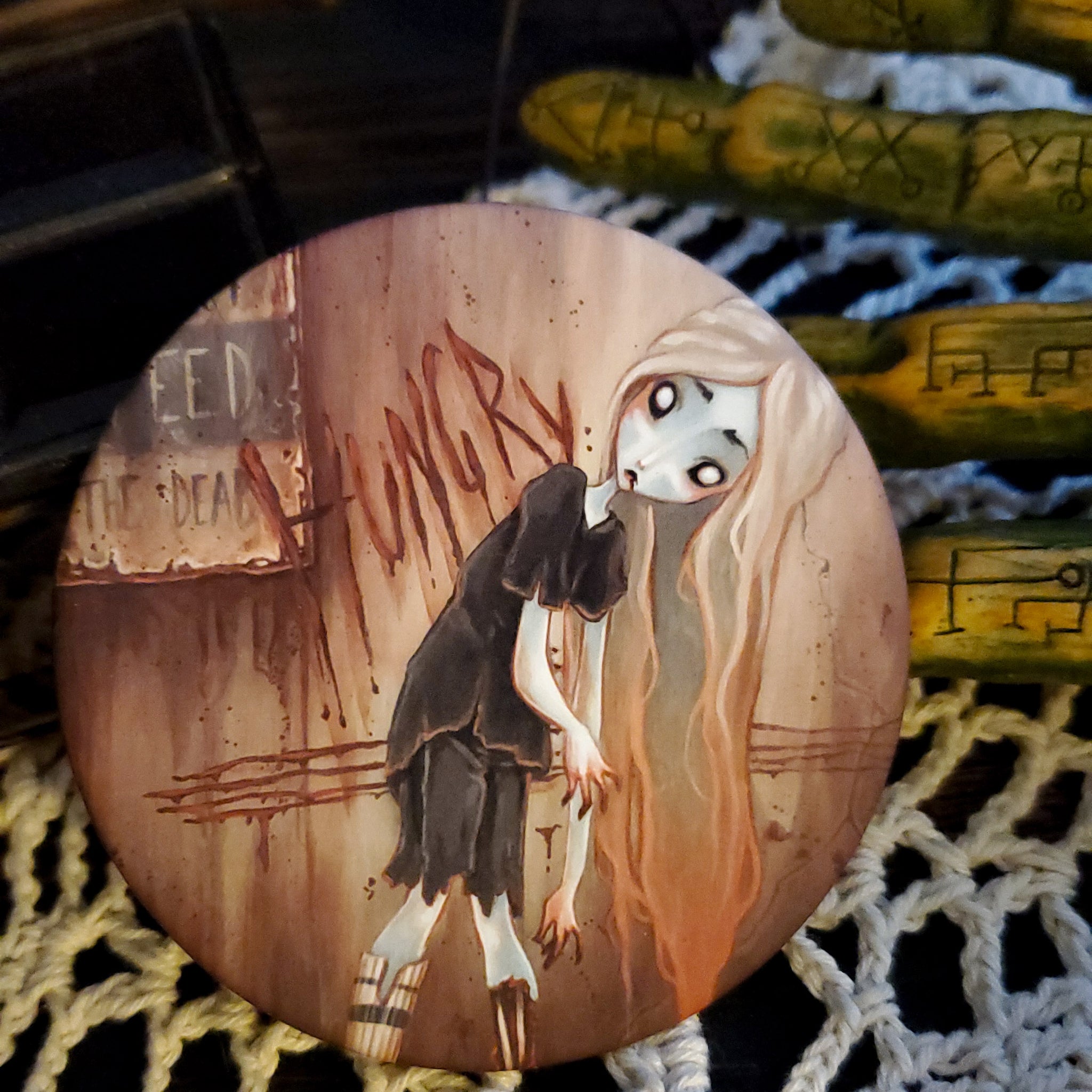 The Hunger zombie large pin back button