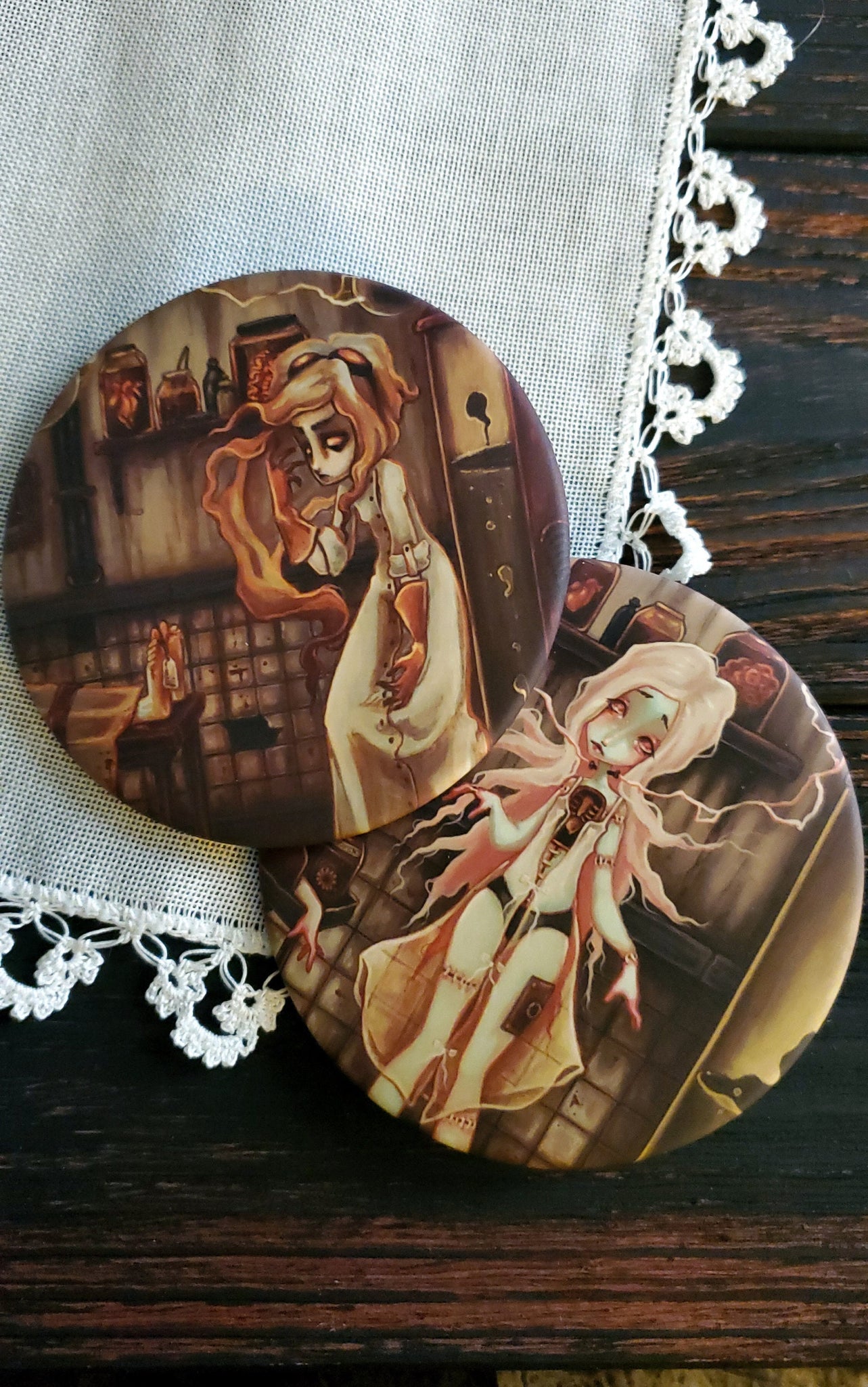 Reanimator and Reanimated large Pin Buttons - frankenstein