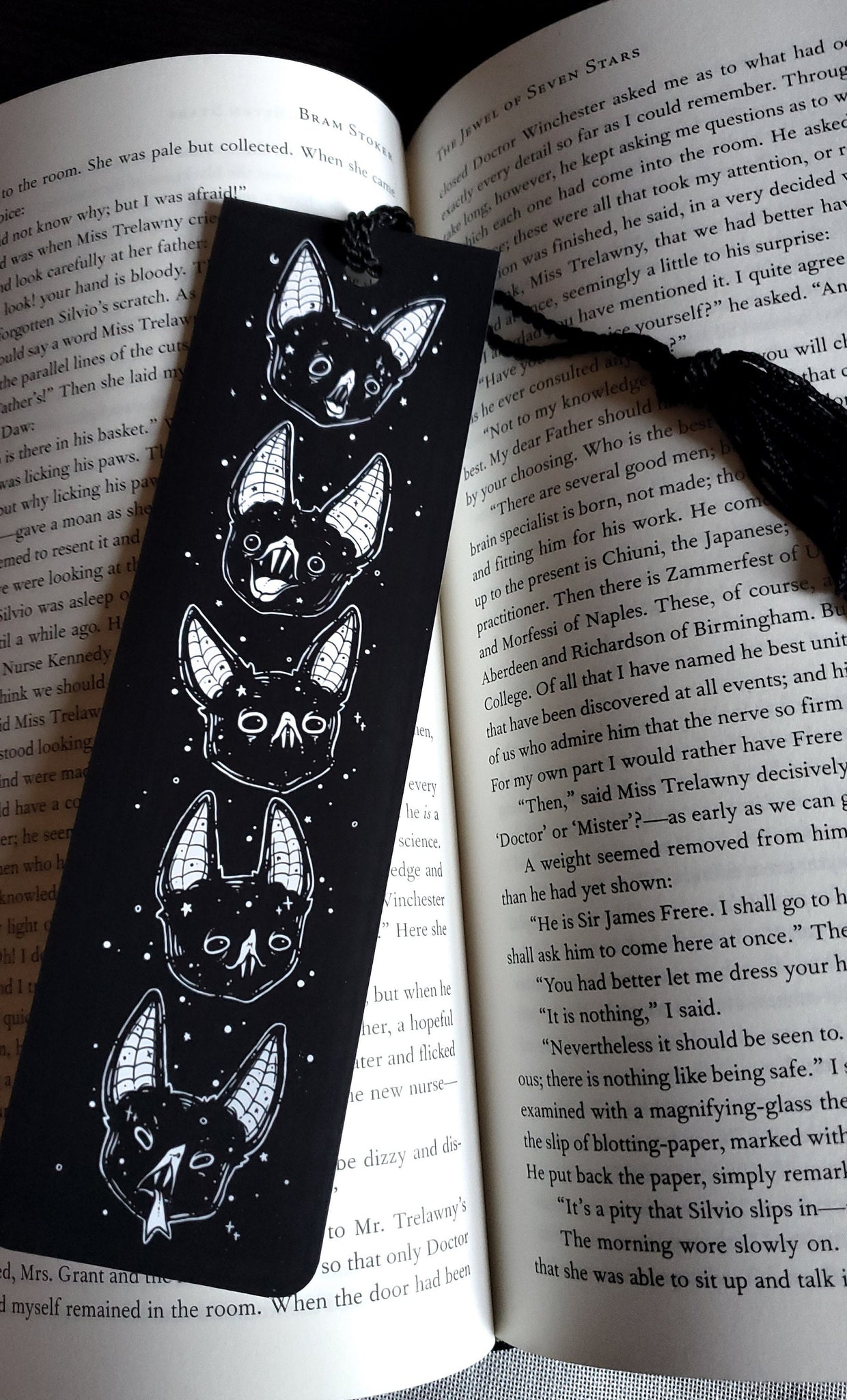 Black Vampire Bat Bookmark, Spooky cute, Goth - Lowbrow Misfits / White Stag Art