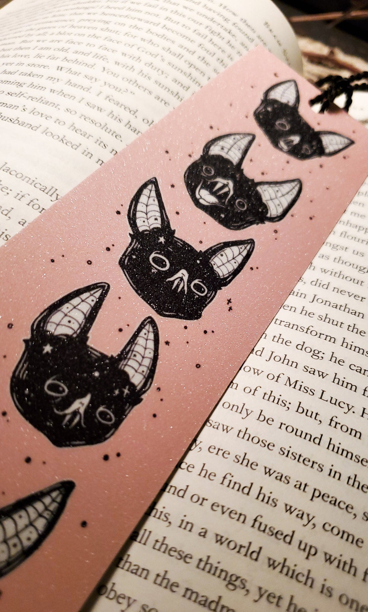Pink Vampire Bat Bookmark, Pastel Goth, Spooky Cute - Lowbrow Misfits / White Stag Art