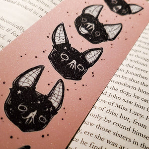 Pink Vampire Bat Bookmark, Pastel Goth, Spooky Cute - Lowbrow Misfits / White Stag Art