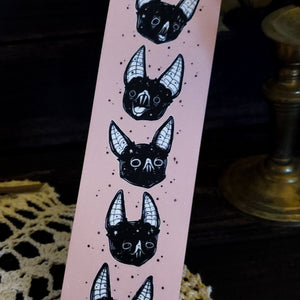 Pink Vampire Bat Bookmark, Pastel Goth, Spooky Cute - Lowbrow Misfits / White Stag Art