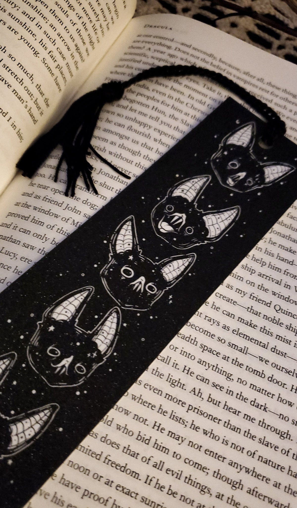 Black Vampire Bat Bookmark, Spooky cute, Goth - Lowbrow Misfits / White Stag Art