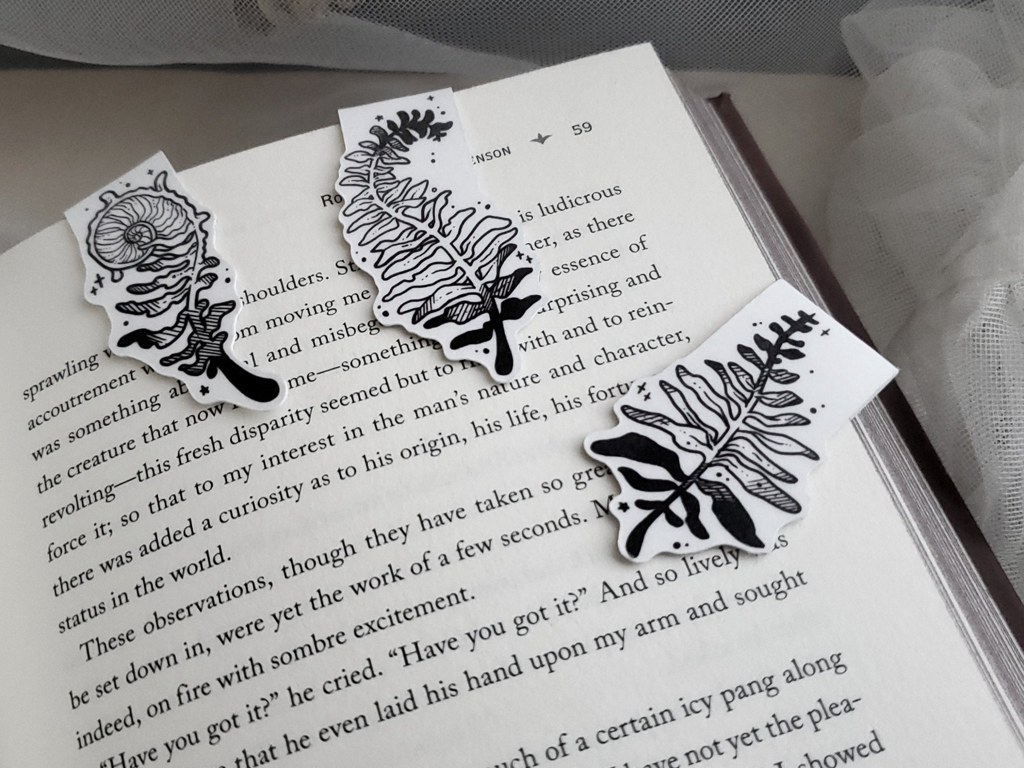 Fern magnetic Bookmark SET, Spooky cute, Goth